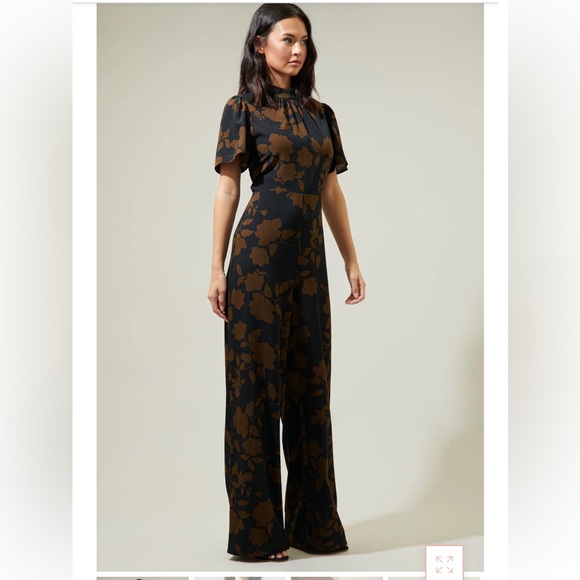 Sugarlips Pants - Sugarlips NWT Toffee Floral Manuela Mock Neck Wide Leg Jumpsuit